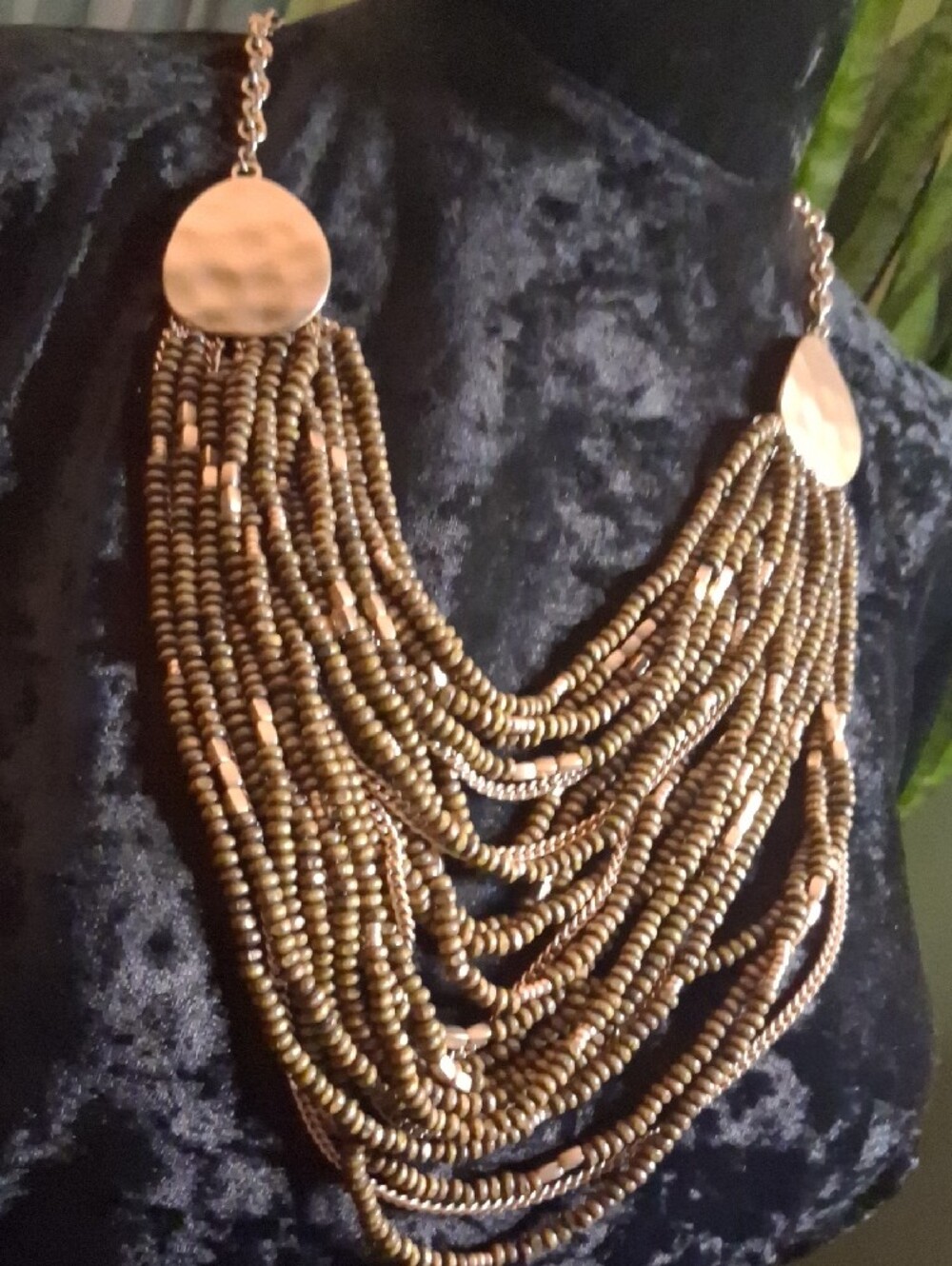 Multi-Strand Bronze Bead Statement Necklace - Women Jewelry - Picture 6 of 12